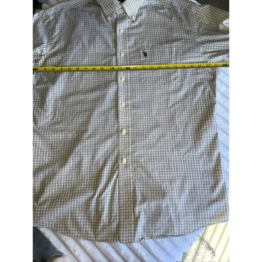 Us Polo Assn Shirt Mens L Plaid Casual Yellow Blue Button Up LS‎ Pocket Logo
